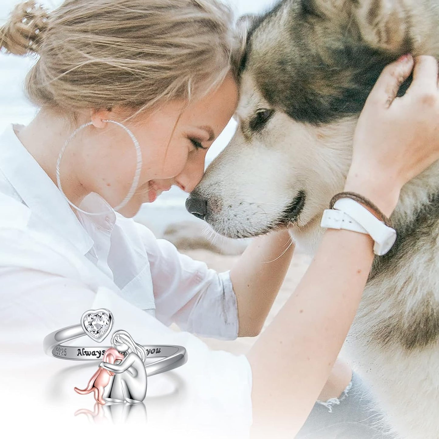 Anna - Bague avec Icône de Chien (Rose)
