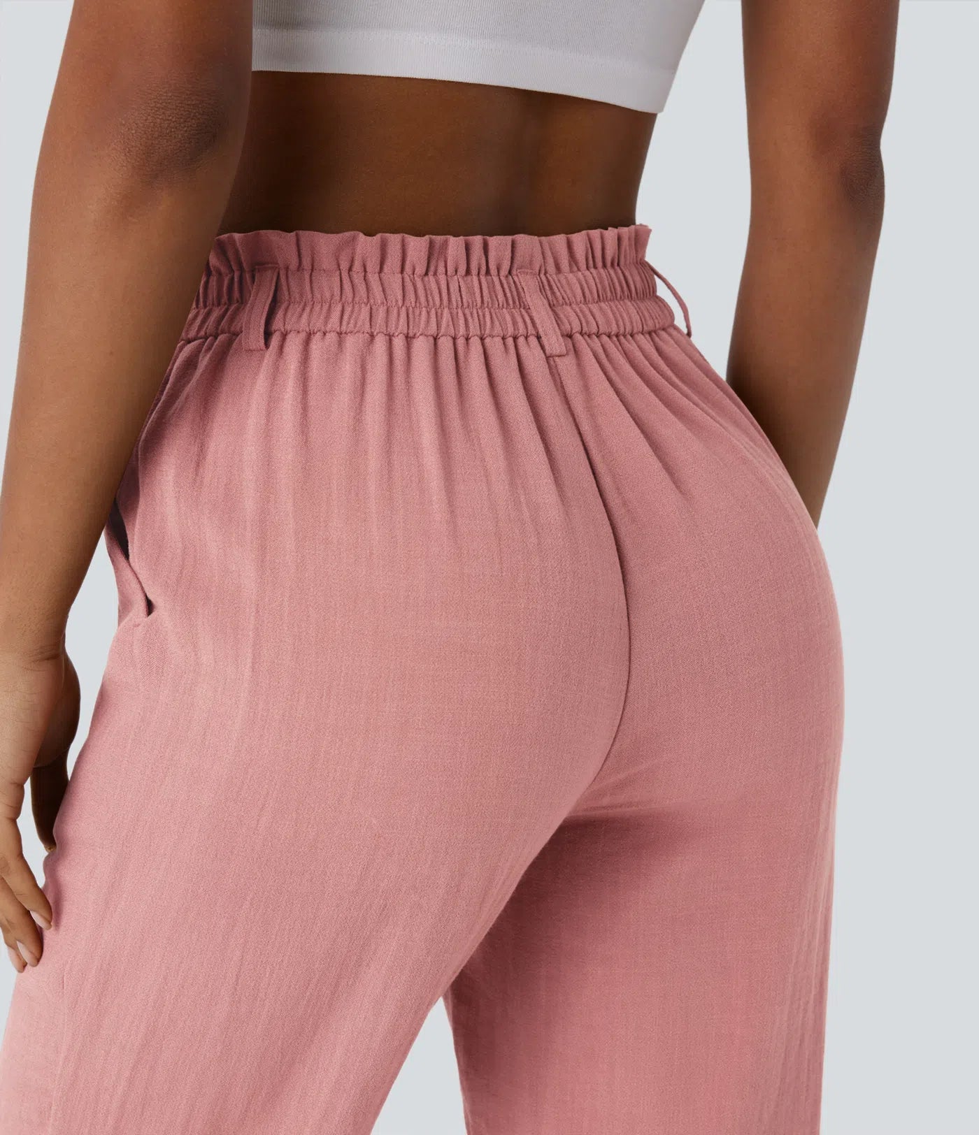 Marie - pantalon capri effet lin taille haute avec poches zippées