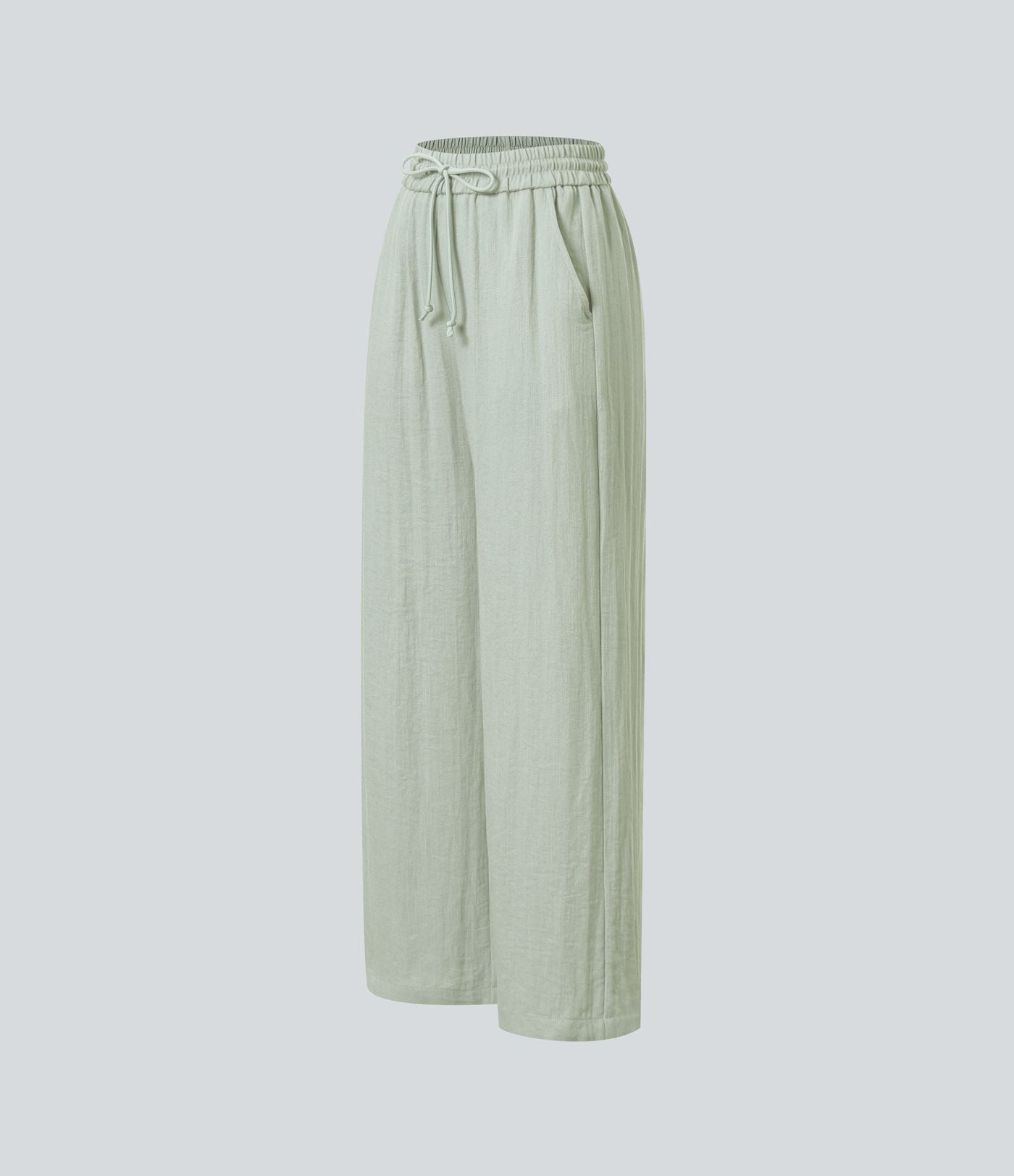 Palazzo - Pantalon large fluide taille haute avec cordon de serrage, aspect lin