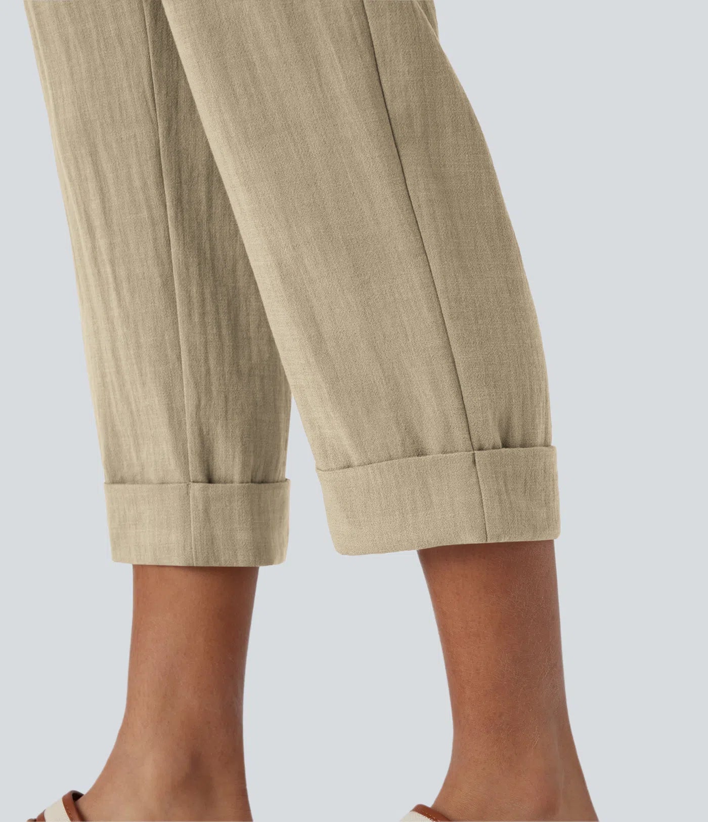 Marie - pantalon capri effet lin taille haute avec poches zippées