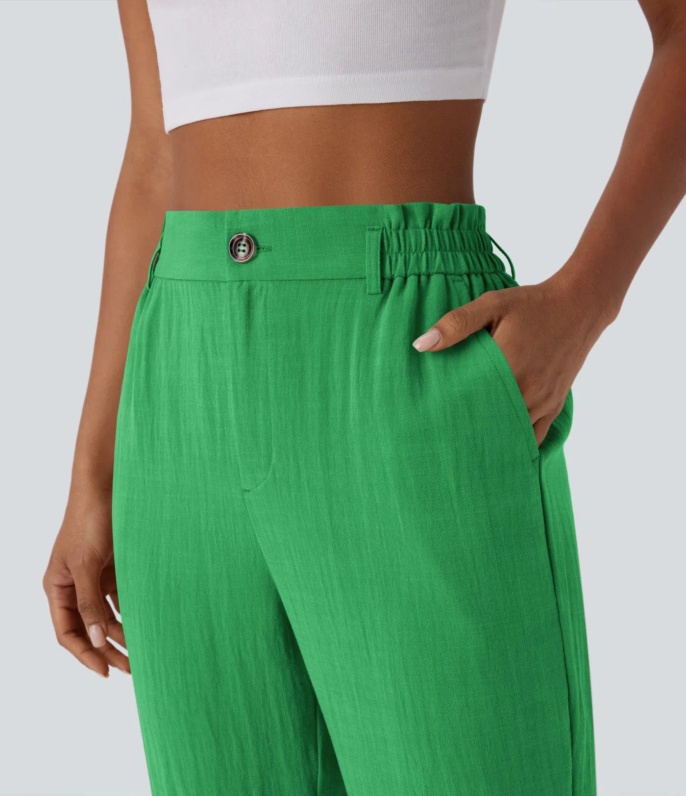 Marie - pantalon capri effet lin taille haute avec poches zippées