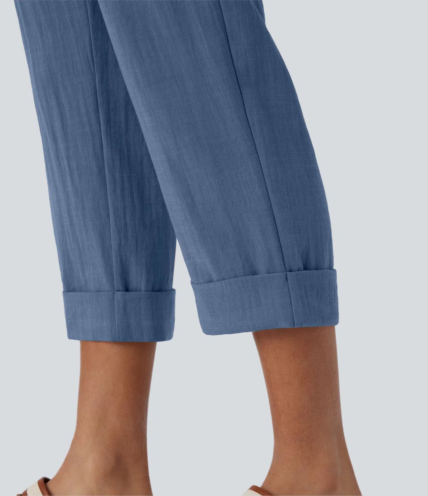 Marie - pantalon capri effet lin taille haute avec poches zippées