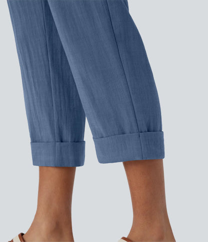 Marie - pantalon capri effet lin taille haute avec poches zippées