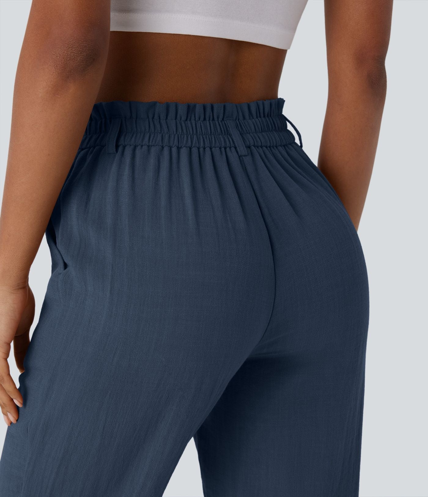 Marie - pantalon capri effet lin taille haute avec poches zippées