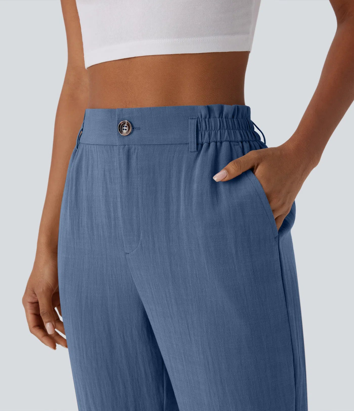 Marie - pantalon capri effet lin taille haute avec poches zippées