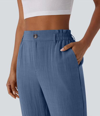 Marie - pantalon capri effet lin taille haute avec poches zippées
