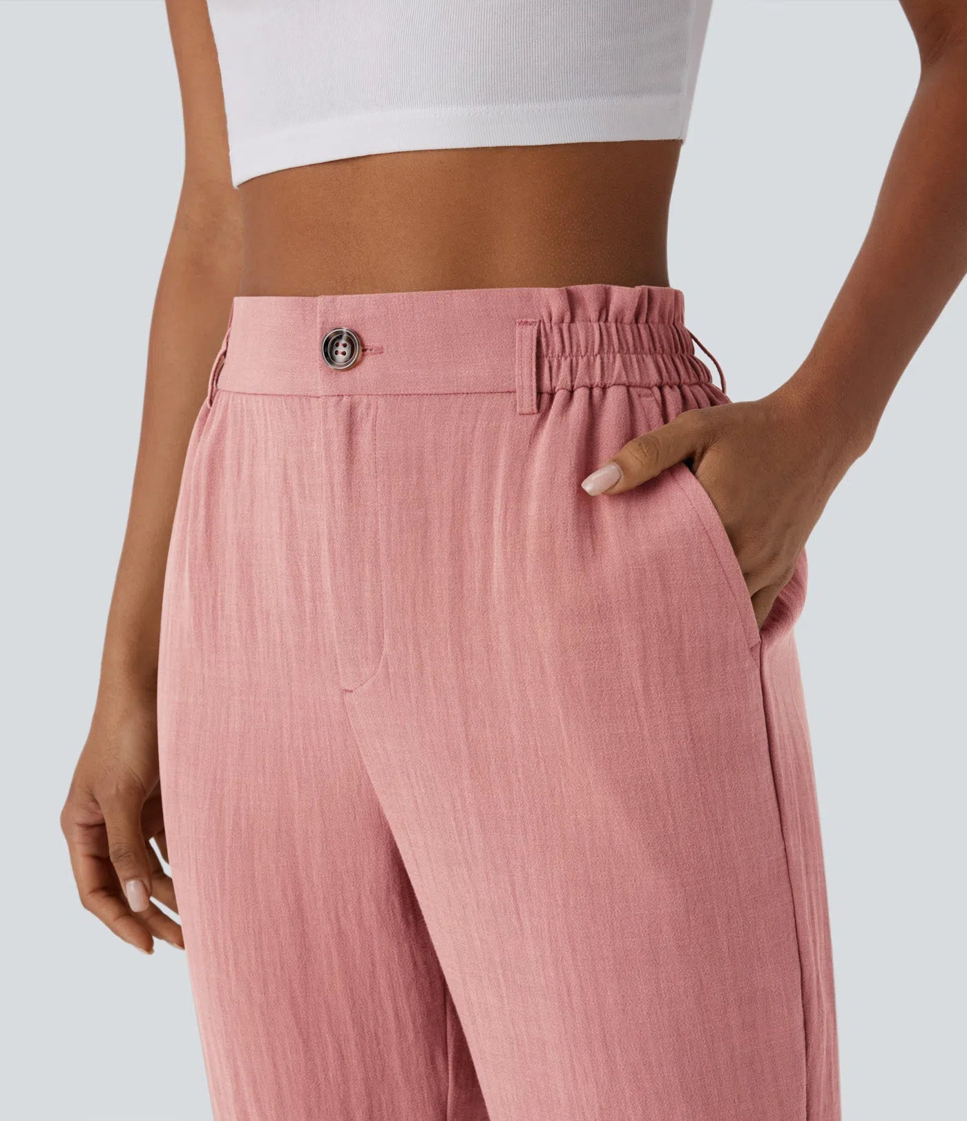 Marie - pantalon capri effet lin taille haute avec poches zippées