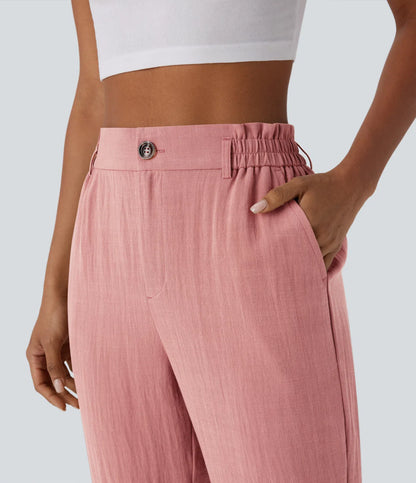 Marie - pantalon capri effet lin taille haute avec poches zippées