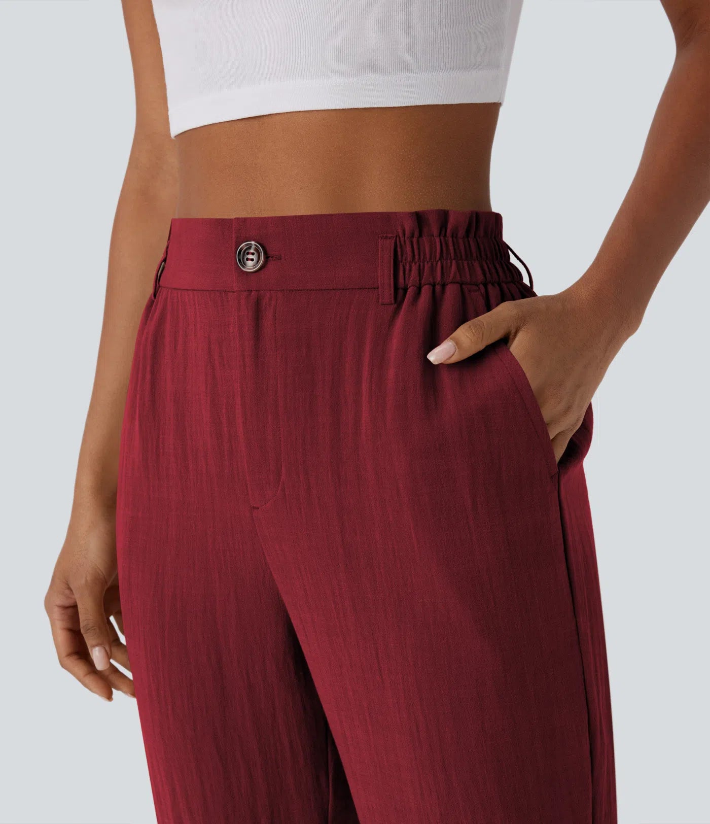 Marie - pantalon capri effet lin taille haute avec poches zippées