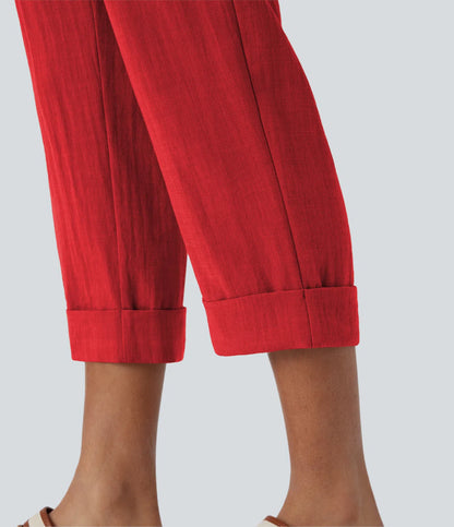 Marie - pantalon capri effet lin taille haute avec poches zippées