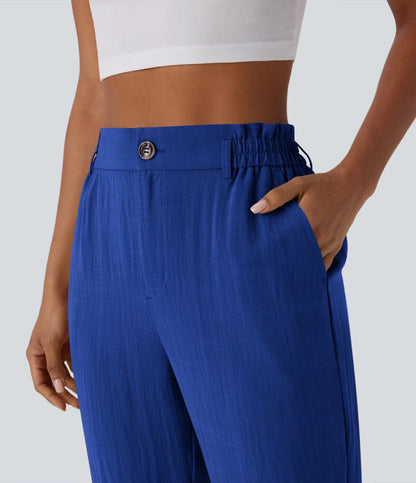 Marie - pantalon capri effet lin taille haute avec poches zippées