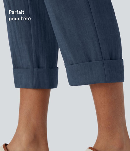 Marie - pantalon capri effet lin taille haute avec poches zippées