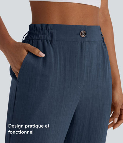 Marie - pantalon capri effet lin taille haute avec poches zippées