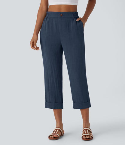 Marie - pantalon capri effet lin taille haute avec poches zippées