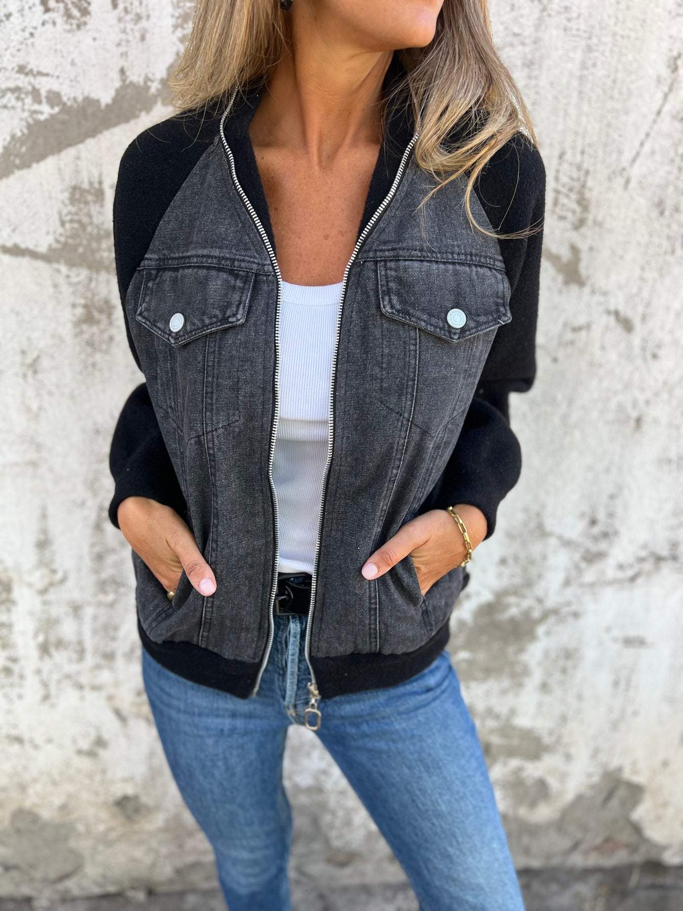 Veste Femme Zip Col V Élégante – Vêtement Décontracté Quotidien