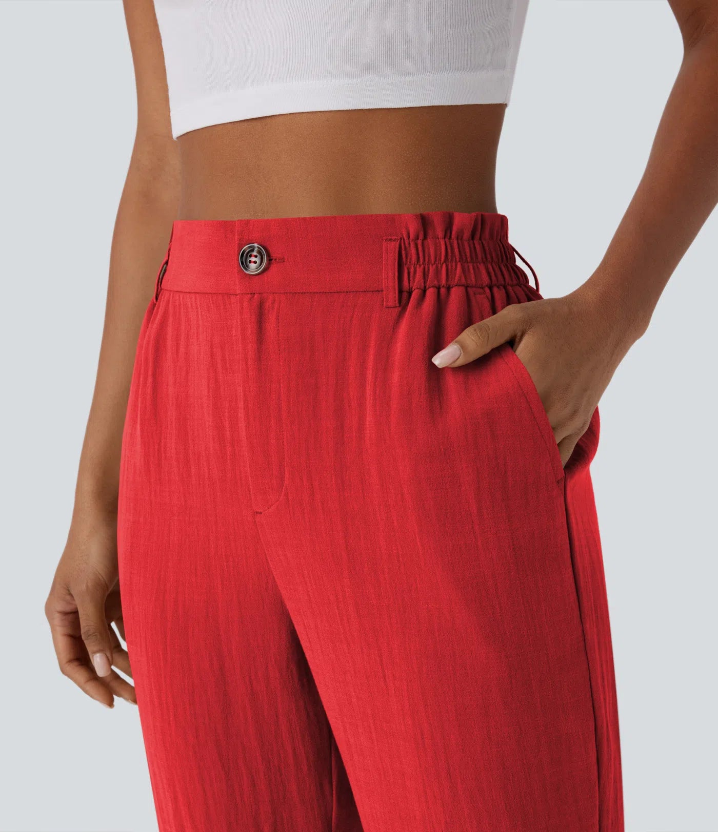 Marie - pantalon capri effet lin taille haute avec poches zippées