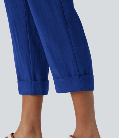 Marie - pantalon capri effet lin taille haute avec poches zippées