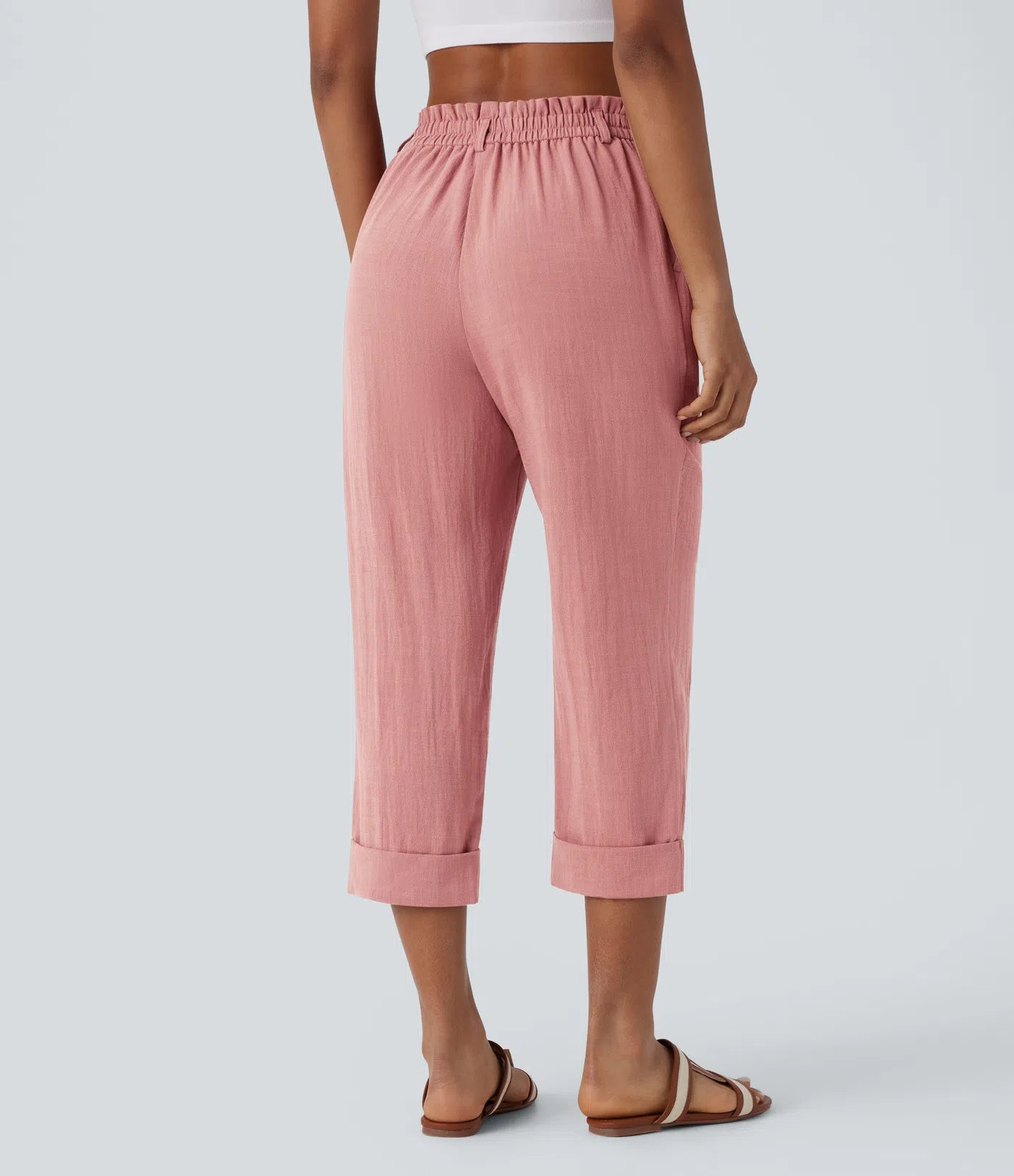 Marie - pantalon capri effet lin taille haute avec poches zippées