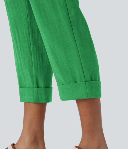 Marie - pantalon capri effet lin taille haute avec poches zippées