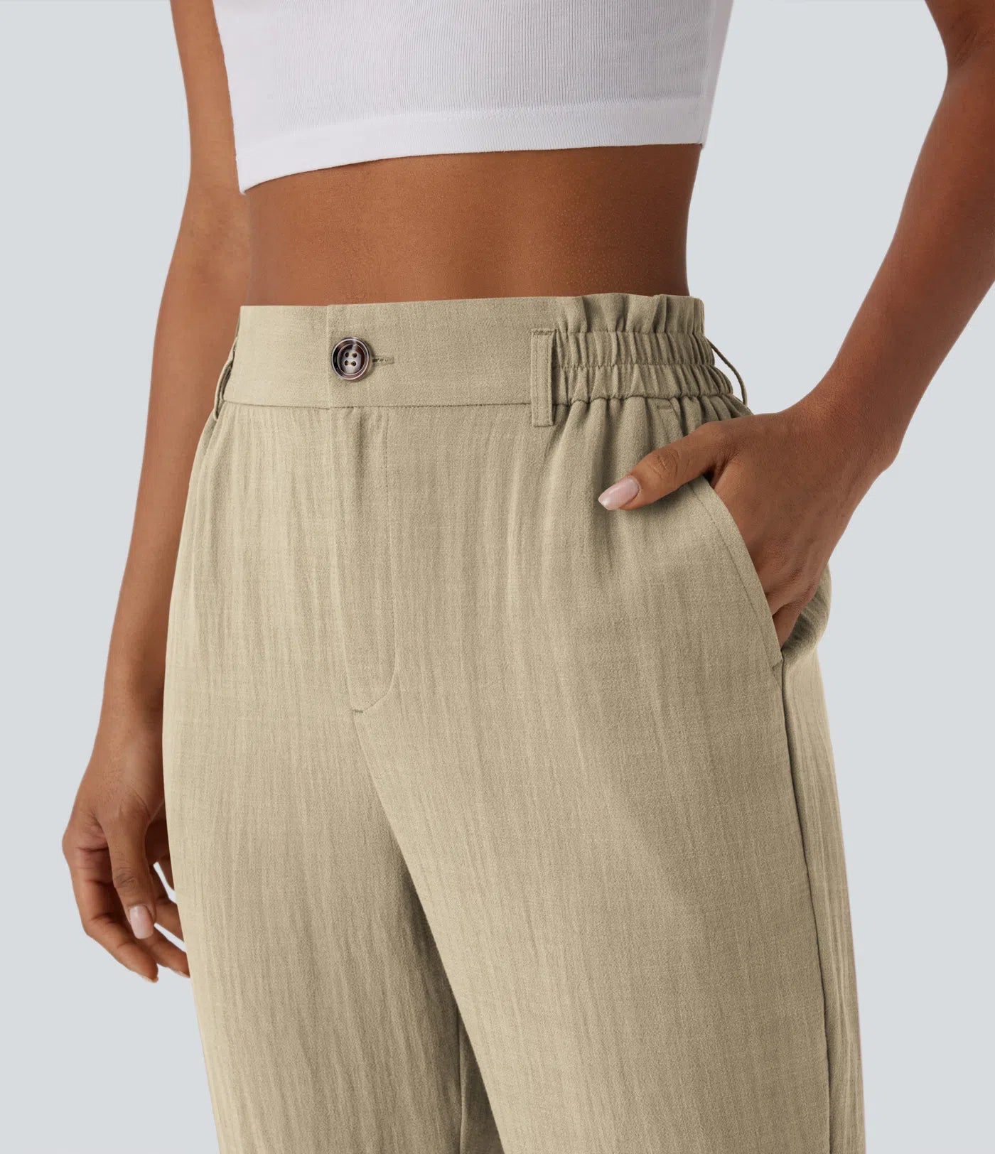 Marie - pantalon capri effet lin taille haute avec poches zippées