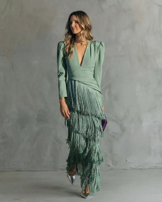 Méléa - robe midi frangé