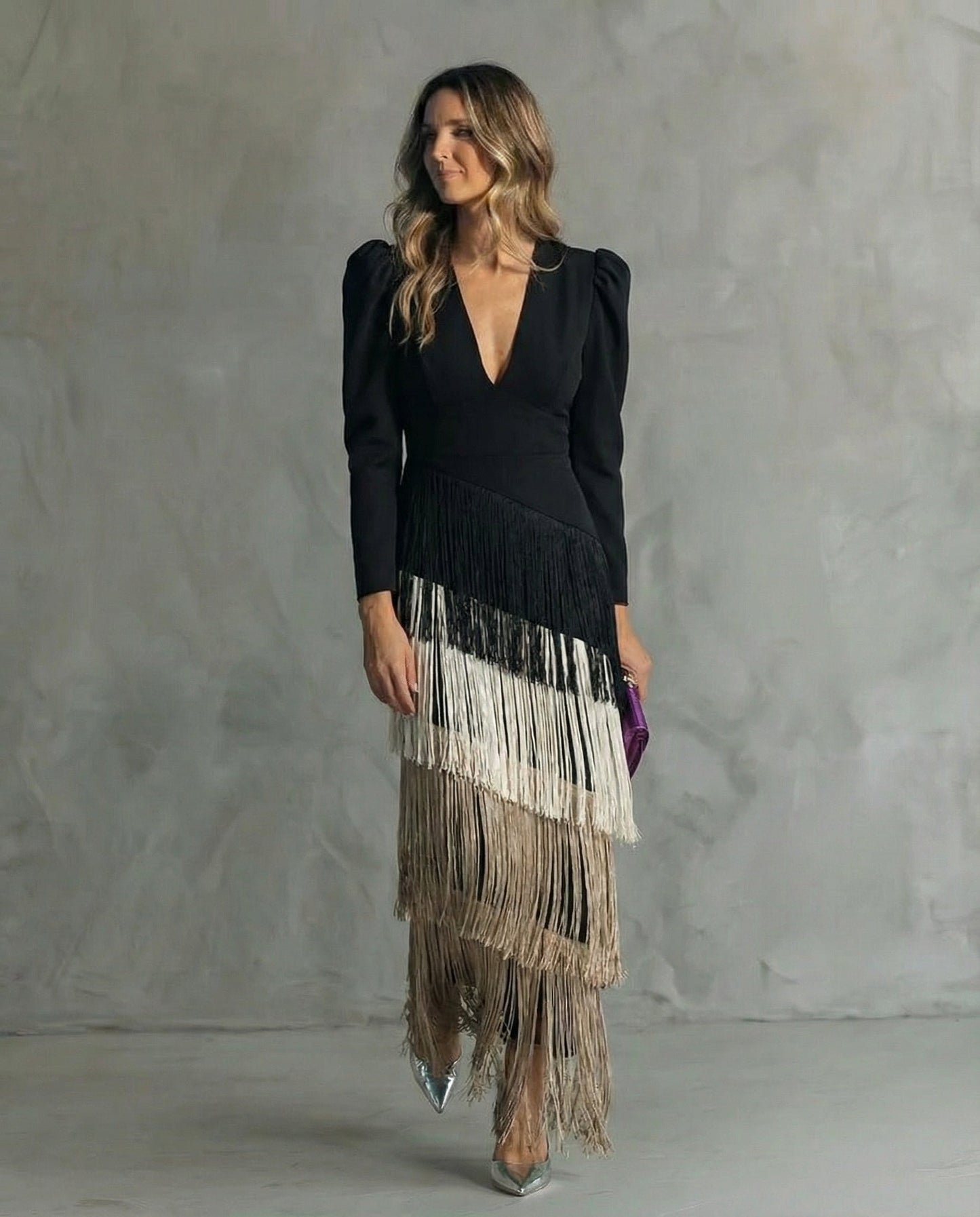 Méléa - robe midi frangé