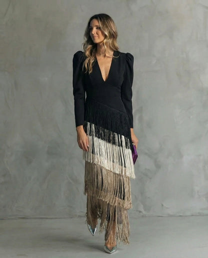Méléa - robe midi frangé