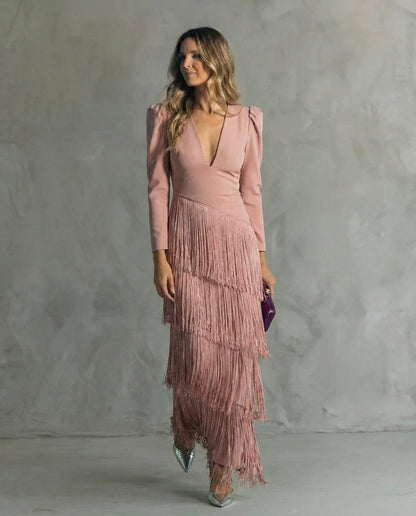 Méléa - robe midi frangé