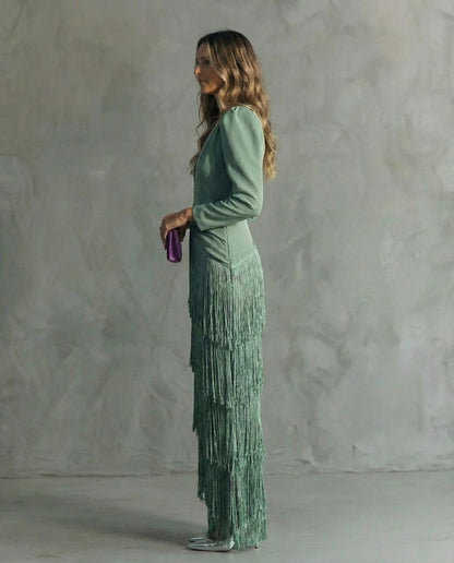 Méléa - robe midi frangé