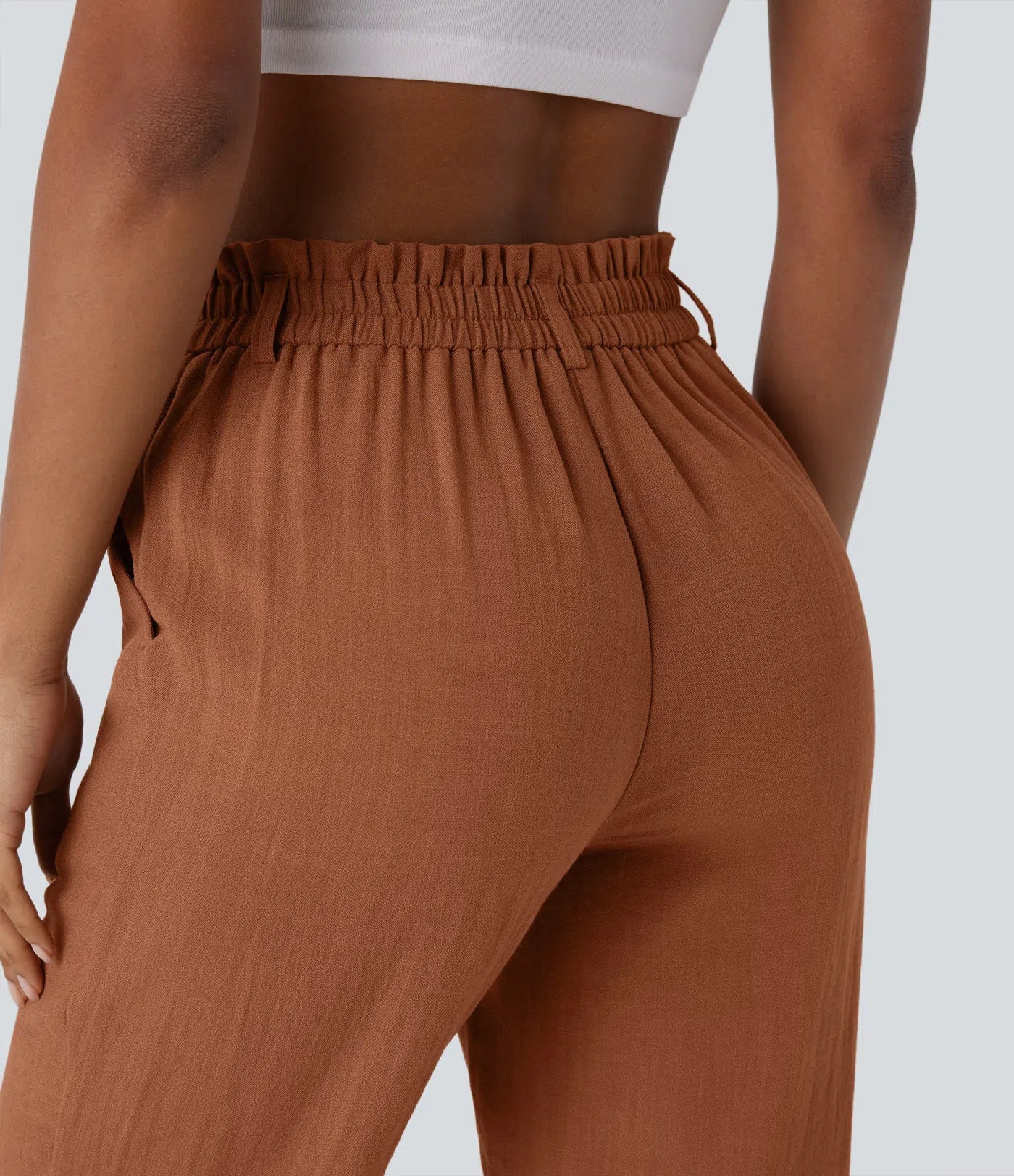 Marie - pantalon capri effet lin taille haute avec poches zippées
