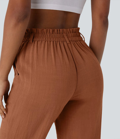 Marie - pantalon capri effet lin taille haute avec poches zippées
