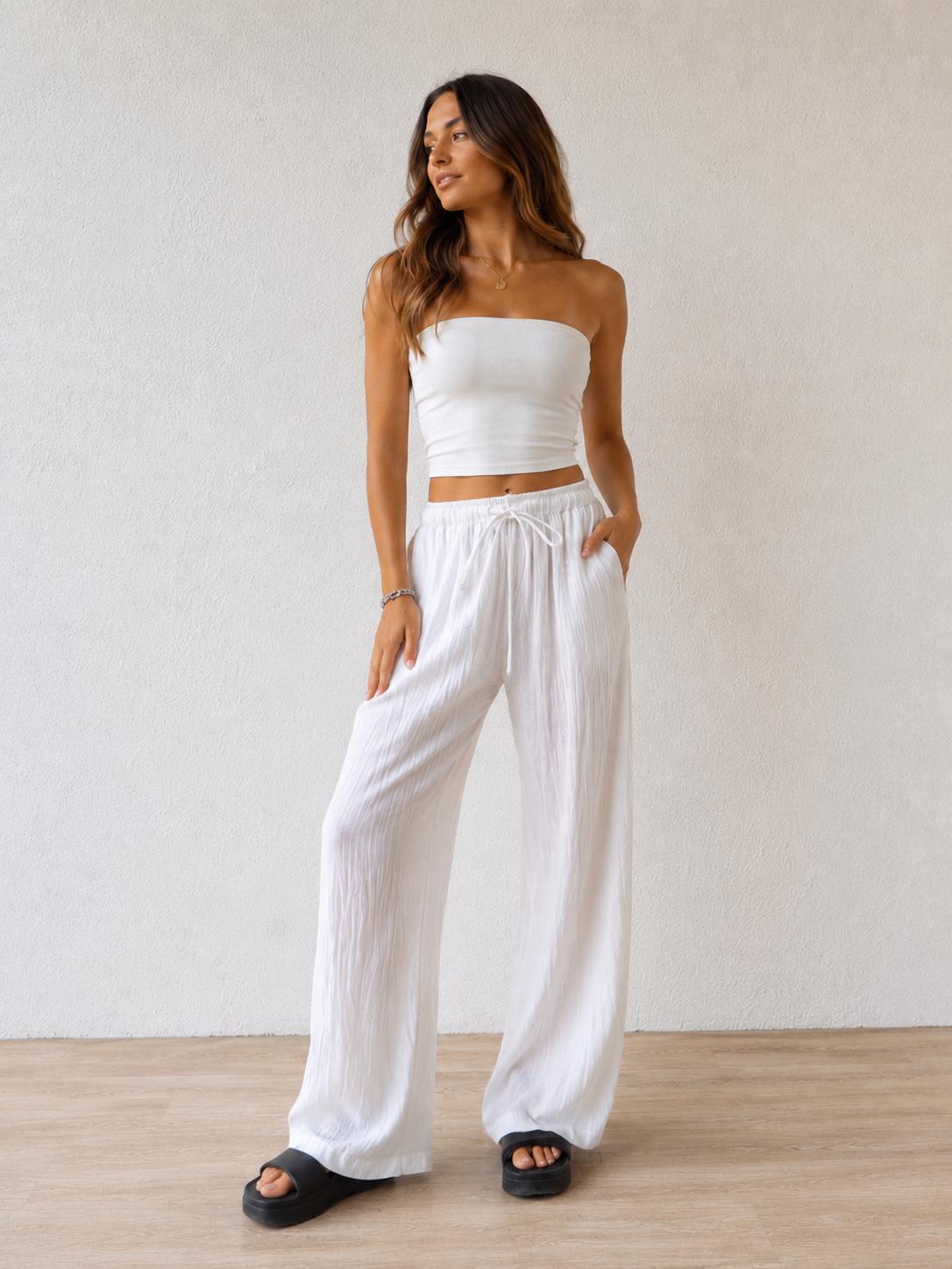 Mouna - Pantalon blanc fraîcheur et élégance minimaliste