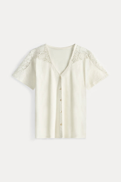 Ellen - Chemisette blanc col V