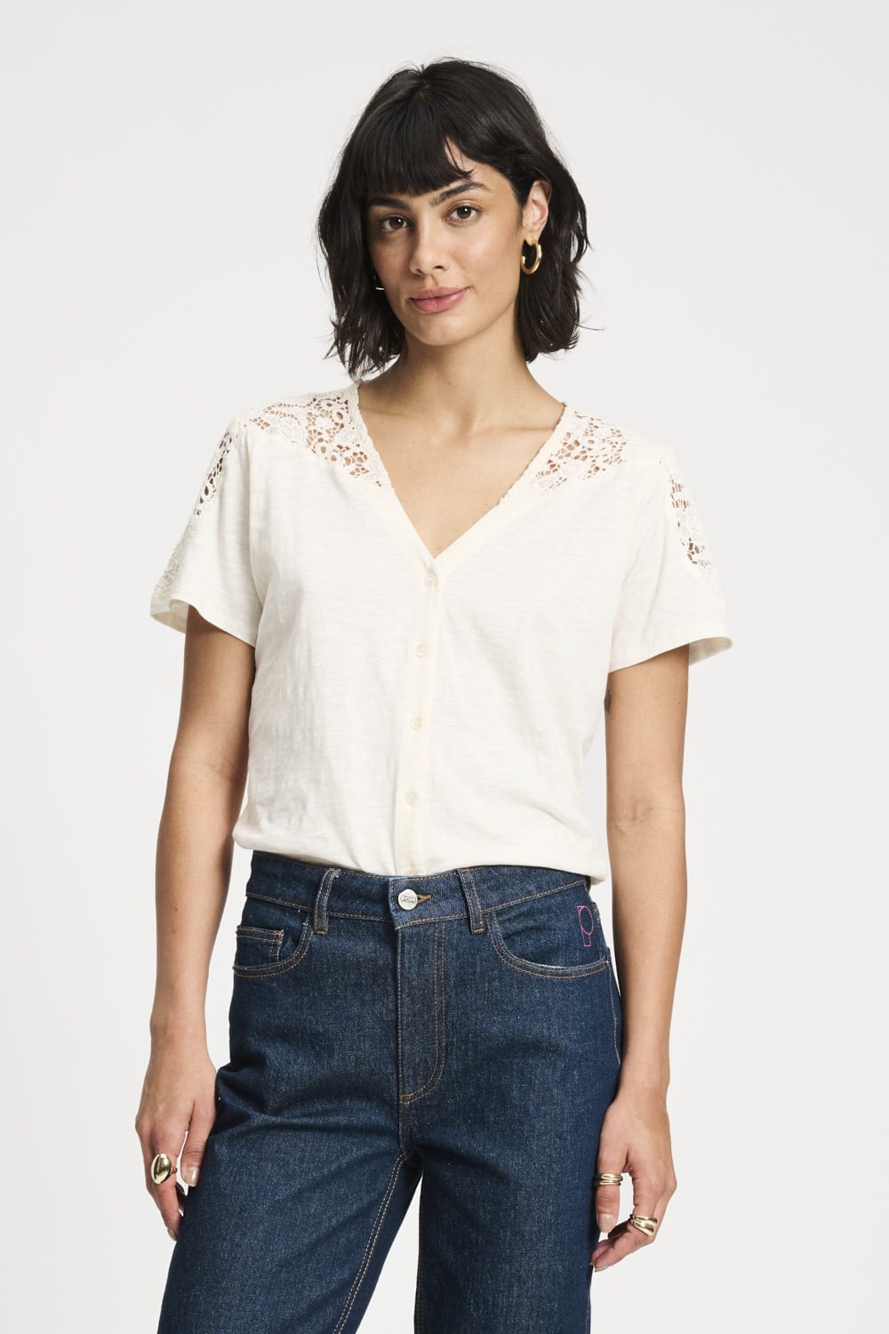 Ellen - Chemisette blanc col V